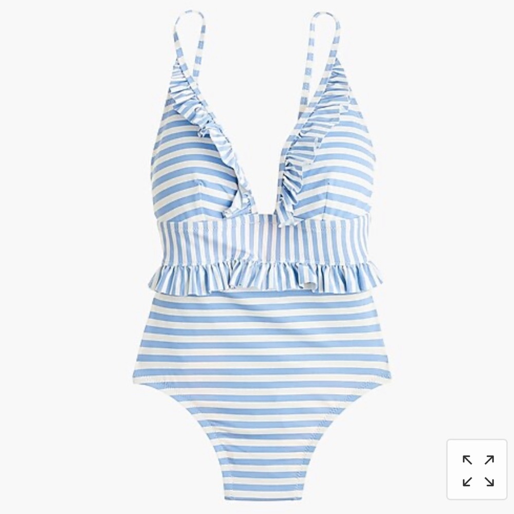 NWT J Crew Ruffle one piece striped blue 4